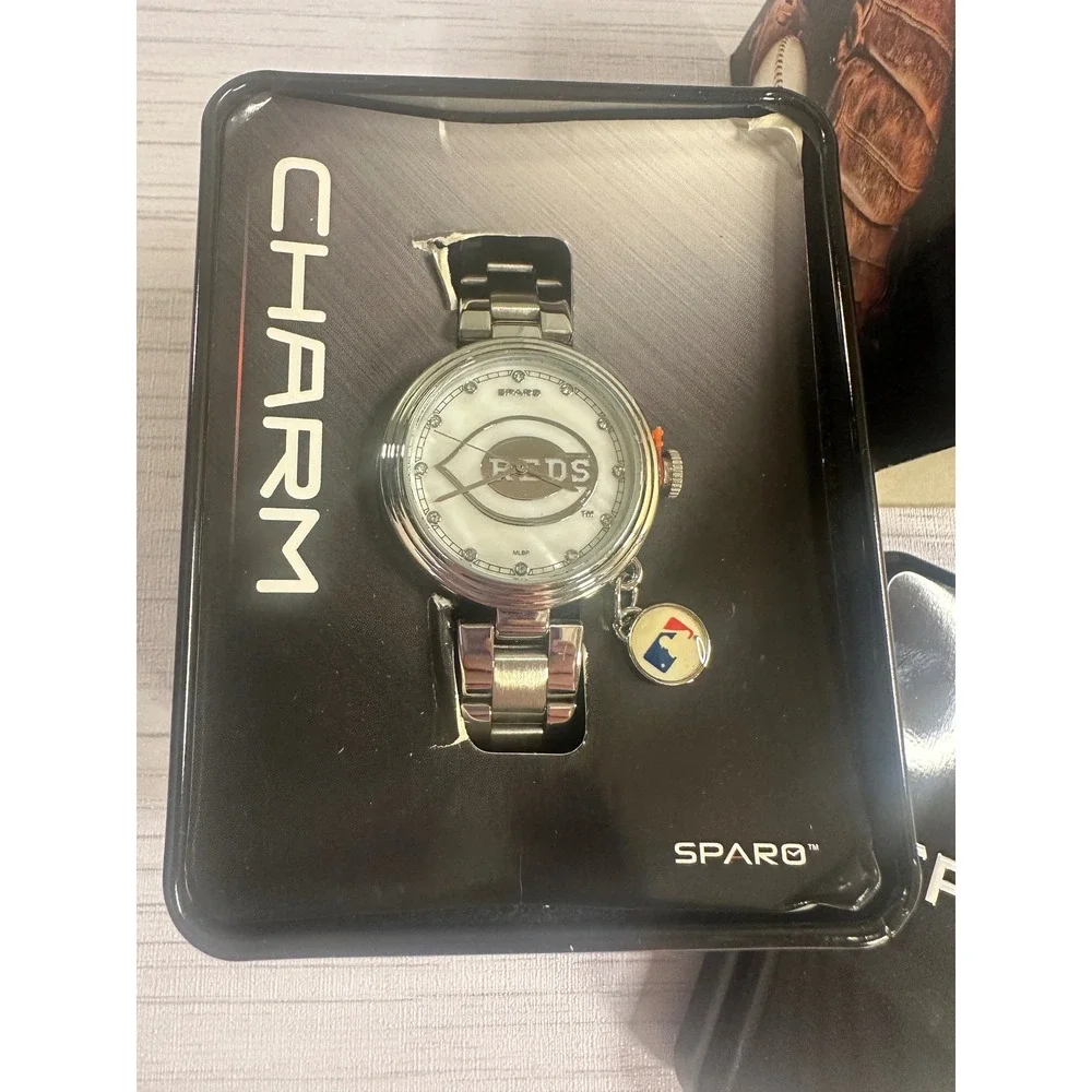 Cincinnati Reds Sparo Charm Watch MLB Silver Tone Metal Band New in Tin